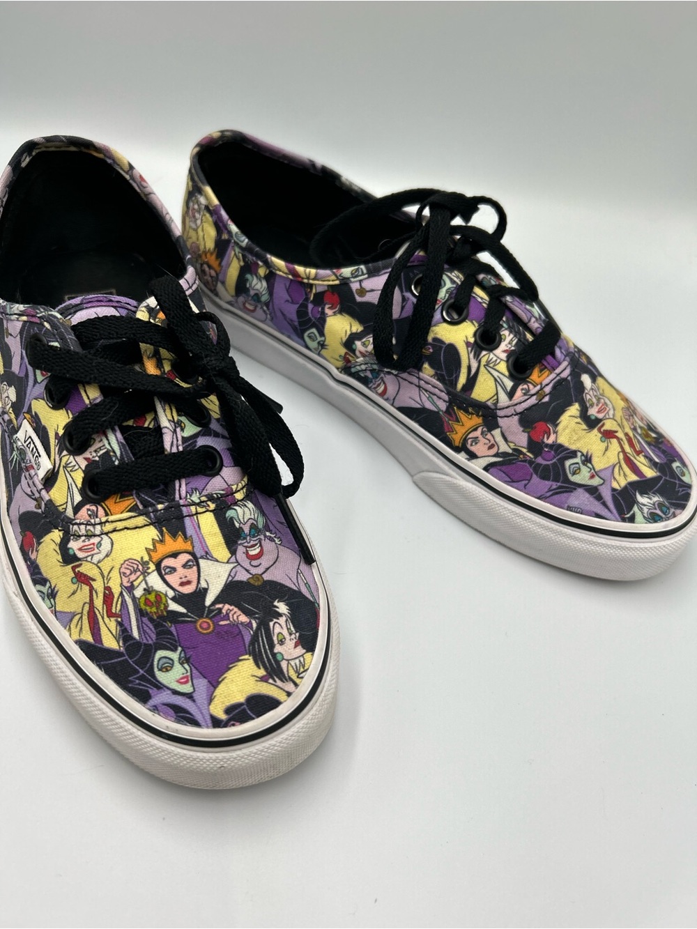 Van’s Disney print of villains like Maleficent, Ursula, and Cruella de Vil.